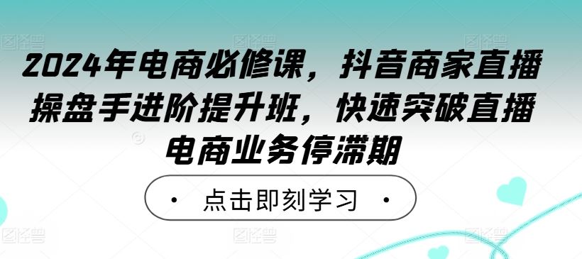 2024年电商必修课，抖音商家直播操盘手进阶提升班，快速突破直播电商业务停滞期-大可网创