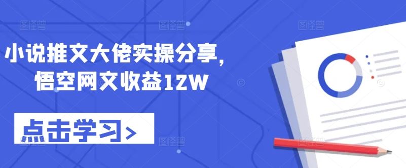 小说推文大佬实操分享，悟空网文收益12W-大可网创