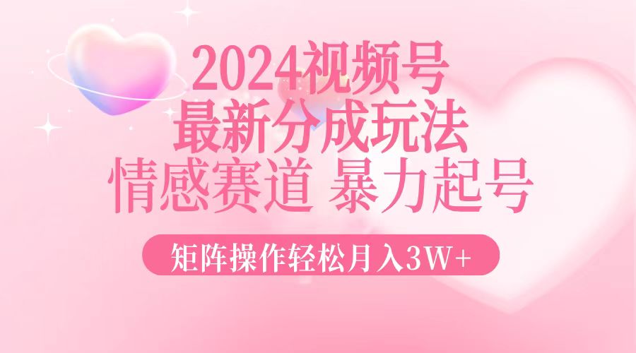 （12922期）2024最新视频号分成玩法，情感赛道，暴力起号，矩阵操作轻松月入3W+-大可网创