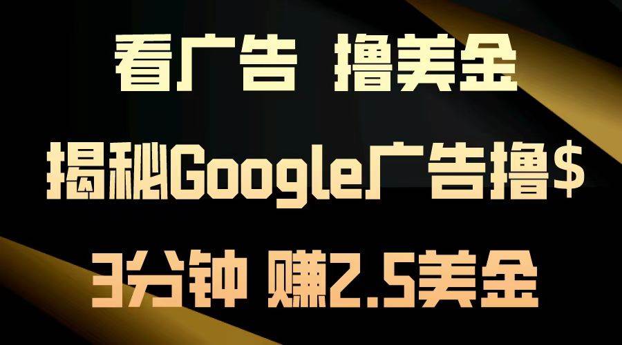 （13114期）看广告，撸美金！3分钟赚2.5美金！日入200美金不是梦！揭秘Google广告…-大可网创