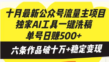 （13156期）十月最新公众号流量主项目，独家AI工具一键洗稿单号日赚500+，六条作品…-大可网创
