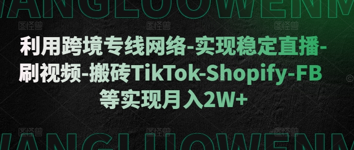 利用跨境专线网络-实现稳定直播-刷视频-搬砖TikTok-Shopify-FB等实现月入2W+【揭秘】-大可网创