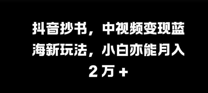 抖音抄书，中视频变现蓝海新玩法，小白亦能月入 过W【揭秘】-大可网创