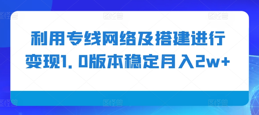 利用专线网络及搭建进行变现1.0版本稳定月入2w+【揭秘】-大可网创
