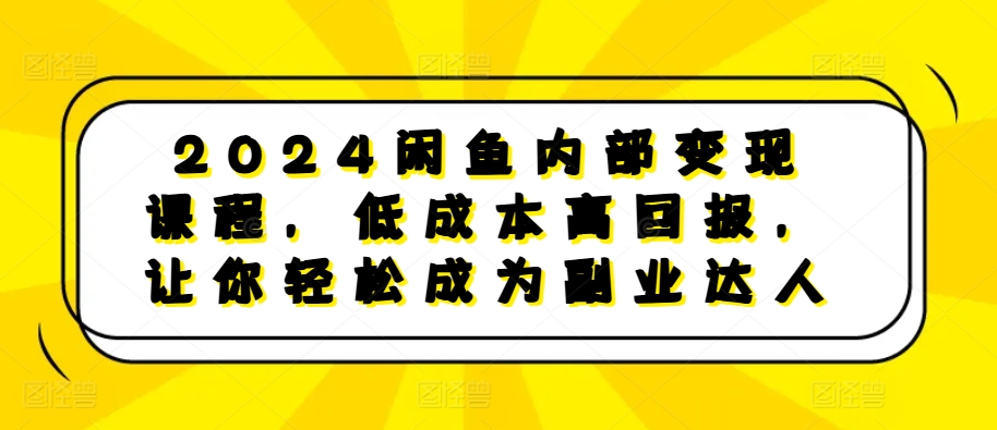 2024闲鱼内部变现课程，低成本高回报，让你轻松成为副业达人-大可网创