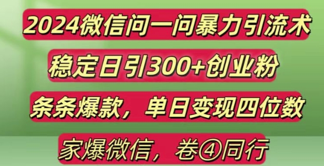 2024最新微信问一问暴力引流300+创业粉,条条爆款单日变现四位数【揭秘】-大可网创
