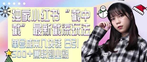 最新小红书截流玩法 独家截中截 单号成本几块钱 日引500+CY粉JZ粉-大可网创