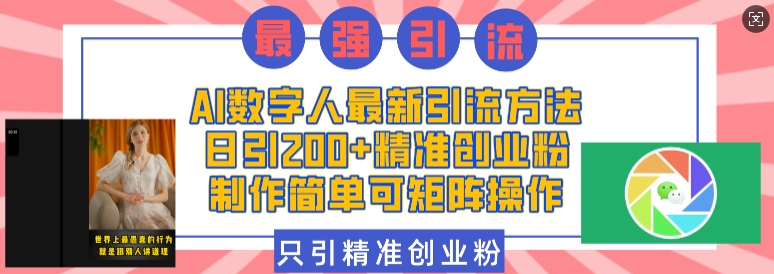 AI数字人最新引流方法，日引200+精准创业粉，制作简单可矩阵操作-大可网创