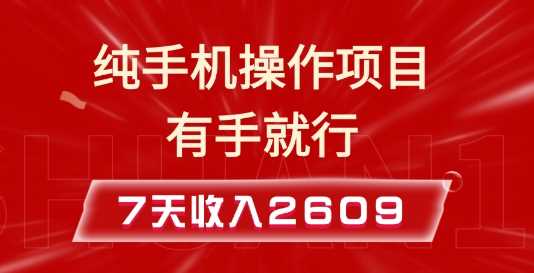 纯手机操作的小项目，有手就能做，7天收入2609+实操教程【揭秘】-大可网创