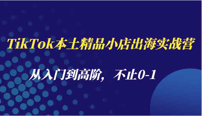 TikTok本土精品小店出海实战营，从入门到高阶，不止0-1-大可网创