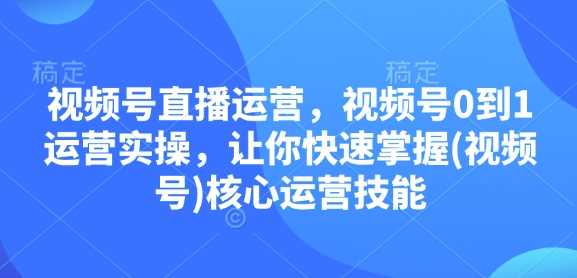 视频号直播运营，视频号0到1运营实操，让你快速掌握(视频号)核心运营技能-大可网创