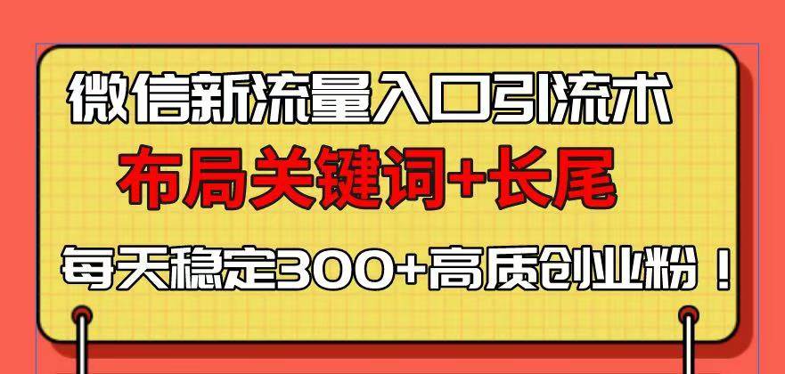 （13897期）微信新流量入口引流术，布局关键词+长尾，每天稳定300+高质创业粉！-大可网创