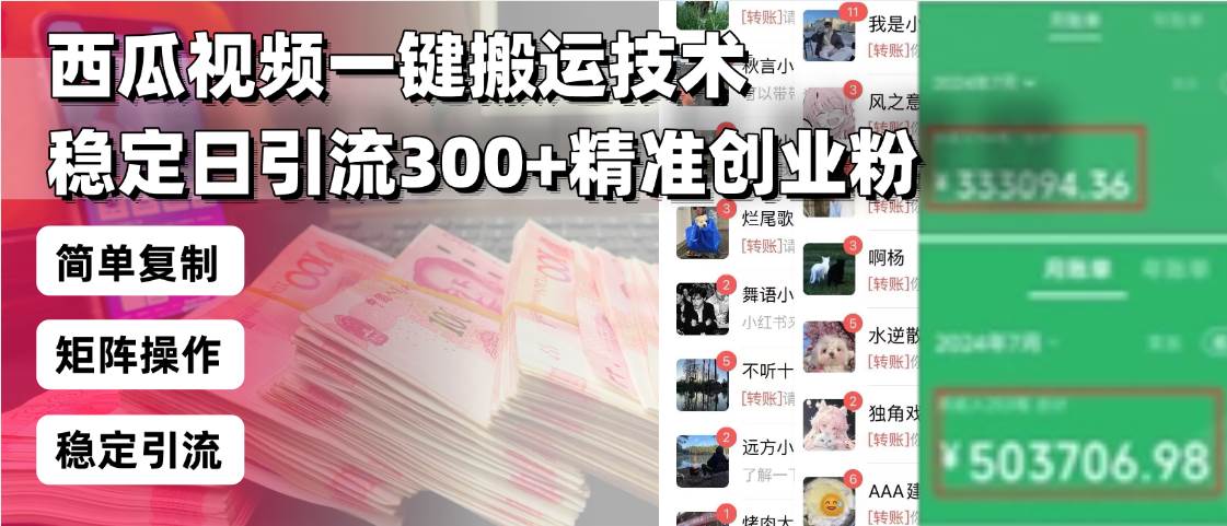 （13961期）西瓜视频一键搬运技术，稳定日引流300+精准创业粉，简单可复制给团队，…-大可网创