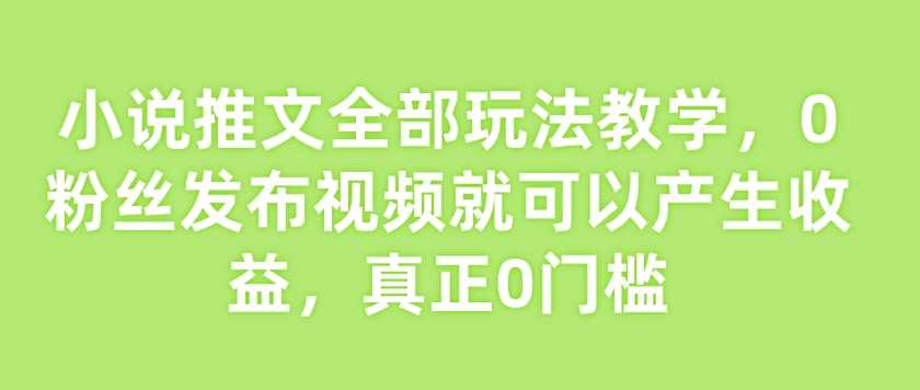 小说推文全部玩法教学，0粉丝发布视频就可以产生收益，真正0门槛-大可网创