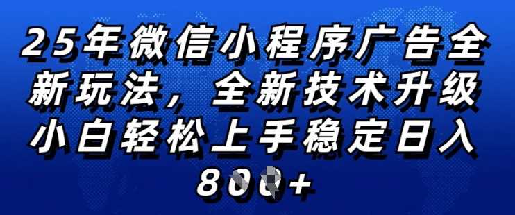 2025年微信小程序全新玩法纯小白易上手，稳定日入多张，技术全新升级，全网首发【揭秘】-大可网创