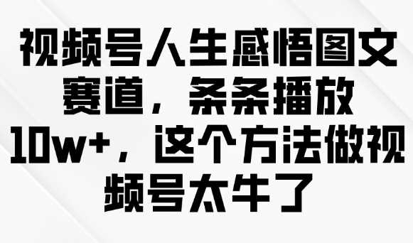 视频号人生感悟图文赛道，条条播放10w+，这个方法做视频号太牛了-大可网创