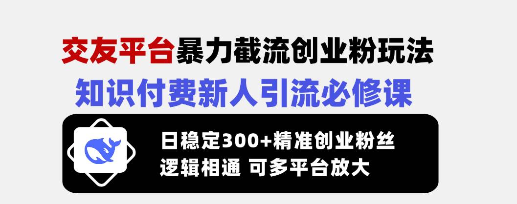 （14432期）交友平台暴力截流创业粉玩法，知识付费新人引流必修课，日稳定300+精准…-大可网创