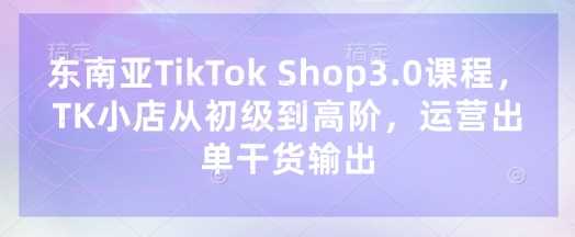东南亚TikTok Shop3.0课程，TK小店​从初级到高阶，运营出单干货输出-大可网创