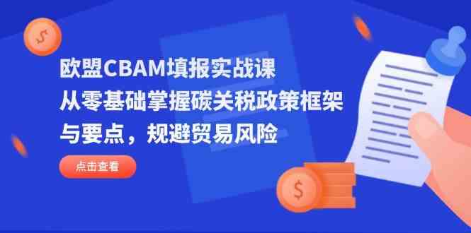 欧盟CBAM填报实战课，从零基础掌握碳关税政策框架与要点，规避贸易风险-大可网创