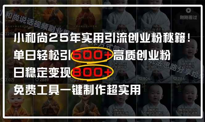 （14436期）小和尚2025年实用引流秘籍！单日轻松引500+高质量创业粉，日变现800+，…-大可网创