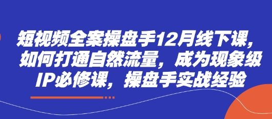 短视频全案操盘手12月线下课，如何打通自然流量，成为现象级IP必修课，操盘手实战经验-大可网创