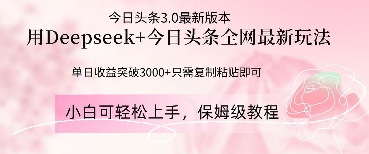 （14452期）Deepseek结合今日头条全网最新玩法，单日收益突破3000+，只需要简单的…-大可网创