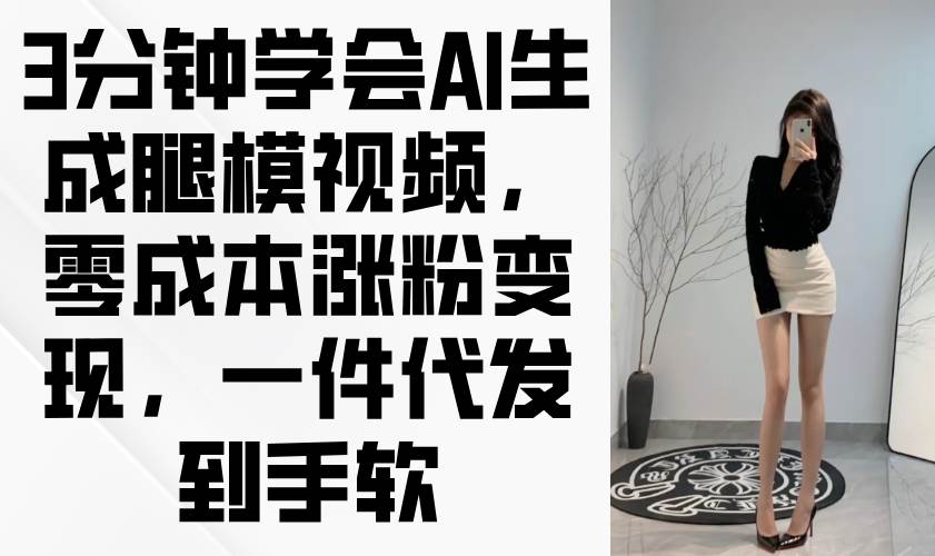 （14537期）3分钟学会AI生成腿模视频，零成本涨粉变现，一件代发到手软-大可网创