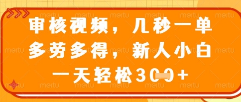 视频审核员，几秒一单，不限时间，不限地点，多做多得，新人小白一天轻松几张+【揭秘】-大可网创
