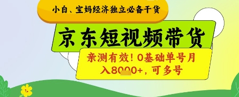 小白宝妈经济独立必备干货，京东短视频带货，亲测有效!0基础单号月入8k+，可多号【揭秘】-大可网创