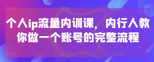 个人ip流量内训课，内行人教你做一个账号的完整流程-大可网创