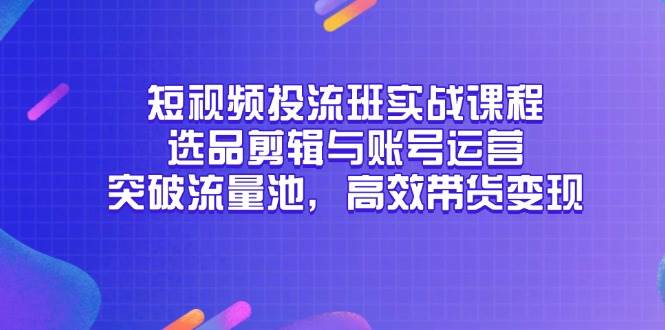 （14868期）短视频投流班实战课程，选品剪辑与账号运营，突破流量池，高效带货变现-大可网创