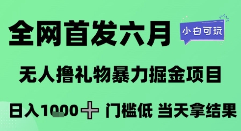 全网首发六月，无人撸礼物暴力掘金项目，日入1K+门槛低，当天拿结果，小白可玩【揭秘】-大可网创