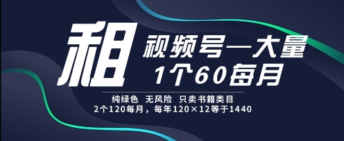 租视频号，一个60每月，2个120.纯绿色、无风险，常年租【揭秘】-大可网创