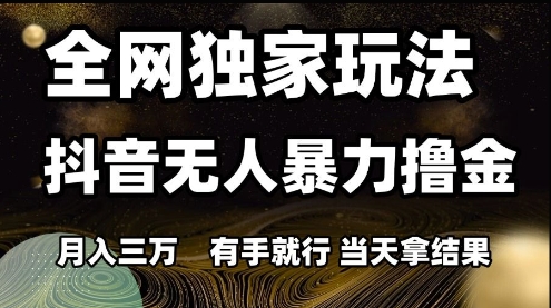 全网独家玩法抖音无人暴力撸金，月入3W，有手就行，当天拿结果【揭秘】-大可网创