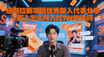 短剧拉新项目优秀新人代表分享新人怎么月入过1W的诀窍-大可网创