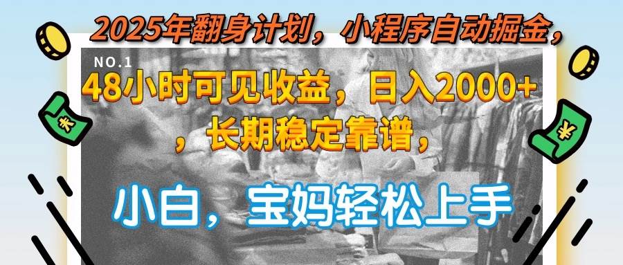 （15082期）2025年翻身计划，小程序自动掘金48小时可见收益，日入2000+，长期稳定…-大可网创