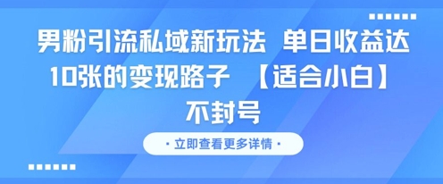 男粉引流私域新玩法，单日收益达10张的变现路子 【适合小白】不封号-大可网创