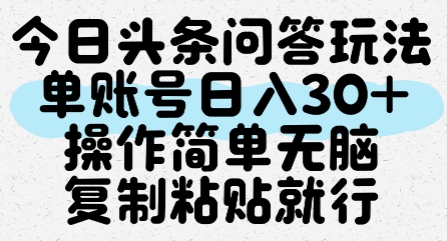 今日头条问答玩法，单账号日入30+，操作简单无脑复制粘贴就行-大可网创