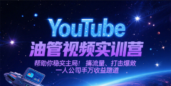 YouTube油管视频实训营，帮助你稳入局、搞流量、打爆款，一人公司千万收益赛道-大可网创