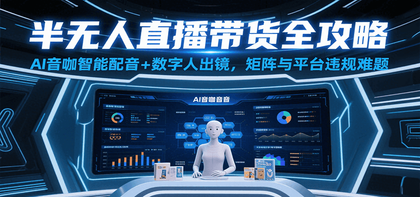 半无人直播带货全攻略：AI音咖智能配音+数字人出镜，解决账号矩阵与平台违规难题-大可网创