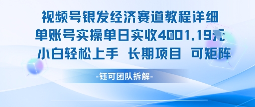 视频号银发经济赛道单账号实操单日实收1k+，小白轻松上手长期项目-大可网创