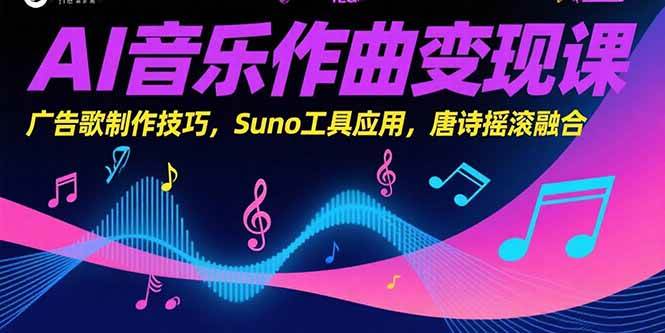 （15370期）AI音乐作曲变现课，广告歌制作技巧，Suno工具应用，唐诗摇滚融合-大可网创