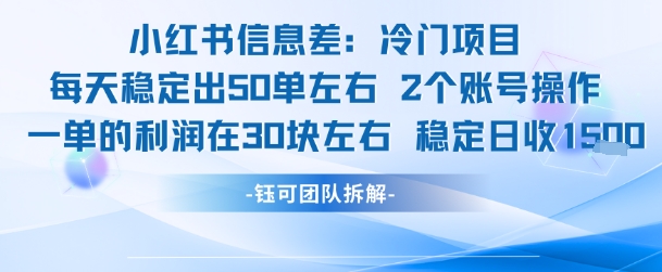 小红书信息差冷门项目一单利润30块每天稳定1.5k左右2个账号操作-大可网创