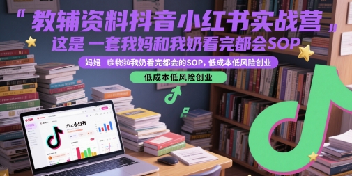 教辅资料抖音小红书实战营，这是一套我妈和我奶看完都会的SOP，低成本低风险创业（更新）-大可网创