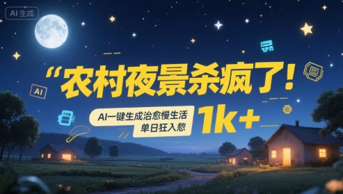 农村夜景杀疯了！AI一键生成治愈系慢生活，单日狂入1k+-大可网创