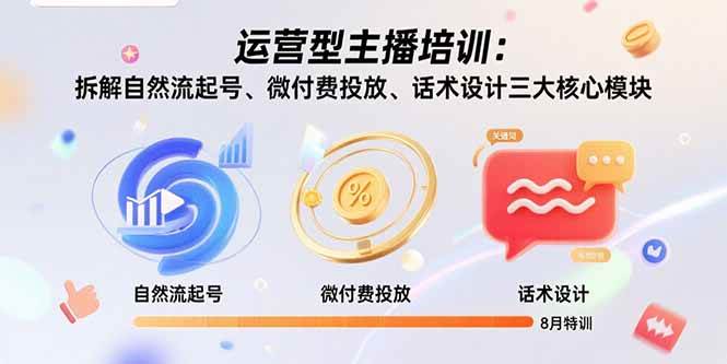 （15654期）运营型主播培训：拆解自然流起号、微付费投放、话术设计三大核心模块-8月-大可网创