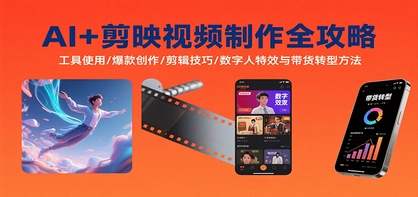 AI+剪映视频制作全攻略：工具使用/爆款创作/剪辑技巧/数字人特效与带货转型方法-大可网创