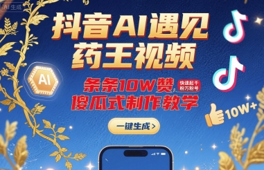 抖音AI遇见药王视频，条条10W赞，快速起千粉万粉号，傻瓜式制作教学-大可网创