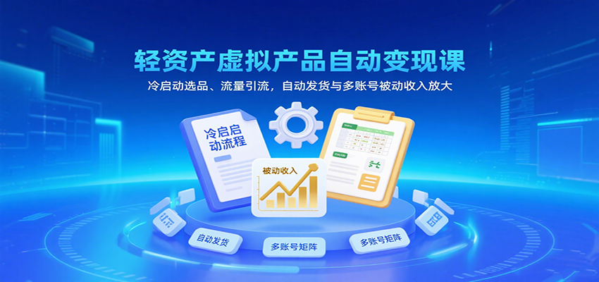 轻资产虚拟产品自动变现课，冷启动选品、流量引流，自动发货与多账号被动收入放大-大可网创