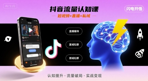 抖音流量认知课，短视频+直播+私域，认知提升，闪电开悟-大可网创